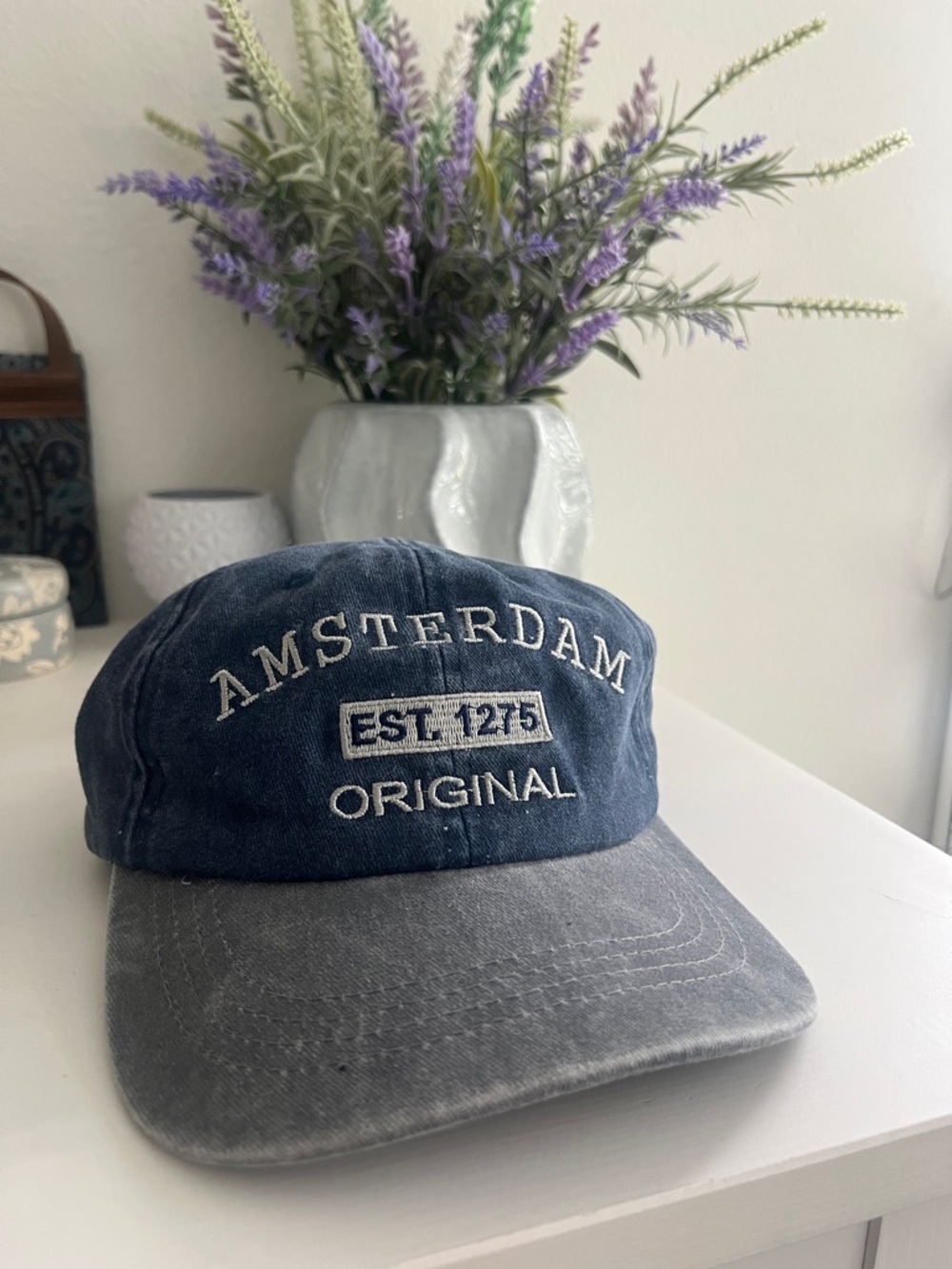 Amsterdam Original Blue & Gray Embroidered Denim Cap